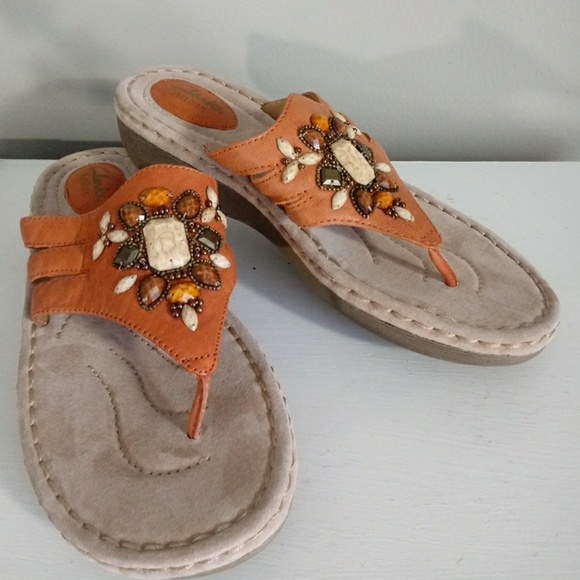clarks flip flops orange